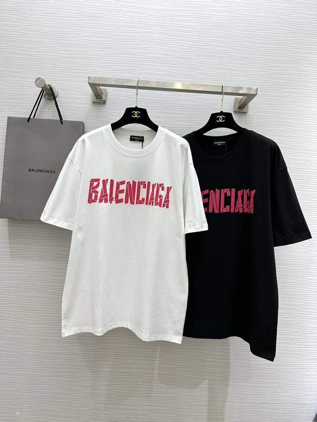 Balenciaga 巴黎世家2Ss 限定款 双b粉色叠加logo 印花短袖t恤 原版开模打造 全套定制辅料 采用实打实280G 100%纯棉 定织定染！Siz