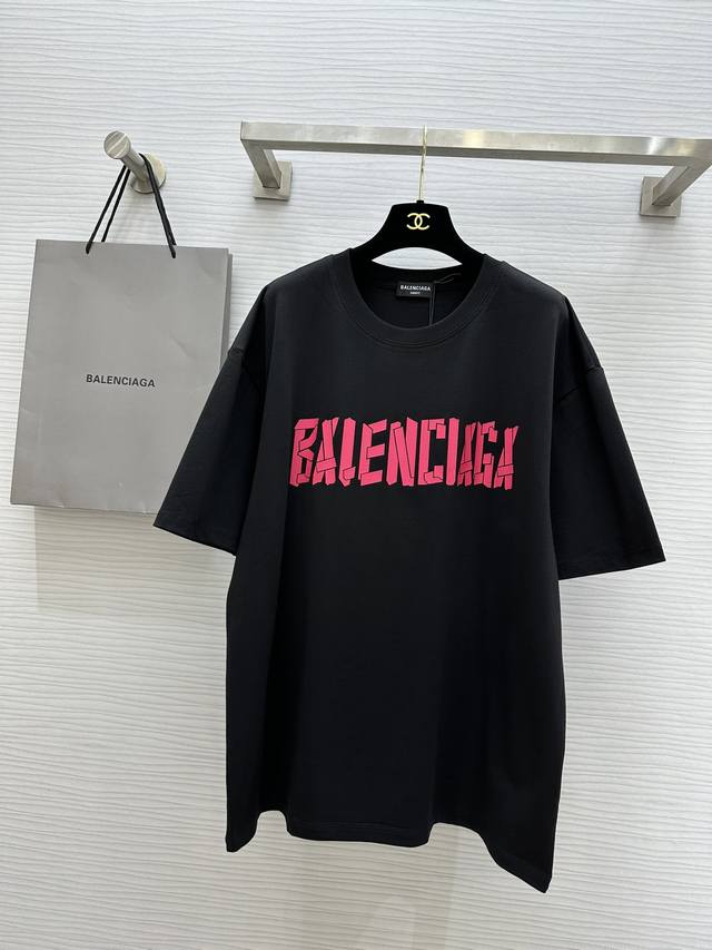 Balenciaga 巴黎世家2Ss 限定款 双b粉色叠加logo 印花短袖t恤 原版开模打造 全套定制辅料 采用实打实280G 100%纯棉 定织定染！Siz