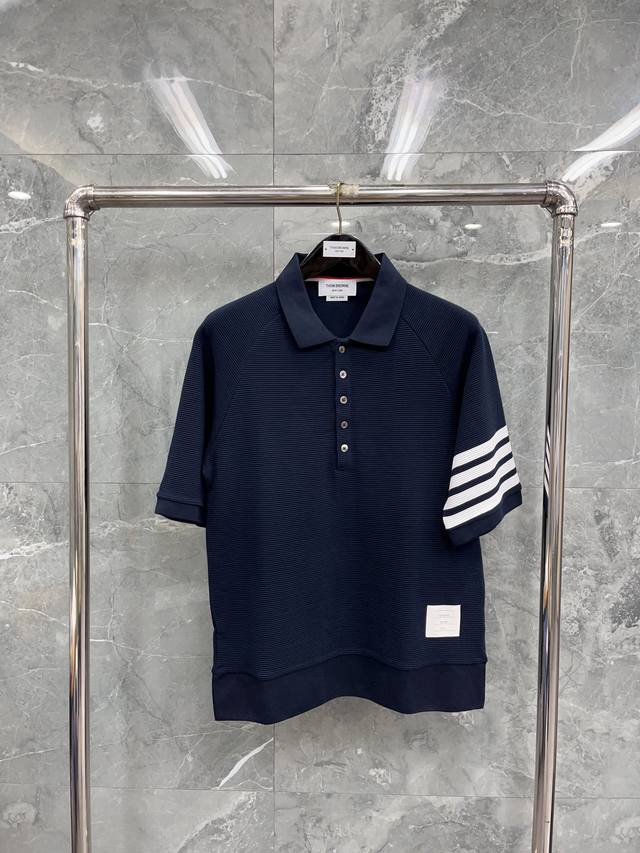 水波纹polo 藏蓝色 最高品质tb23Ss水波纹华夫格短袖polo 定织纺染采用420克 洗后455克 全棉华夫格材质.手臂4Bar循环面料纯手工拼接.定制红