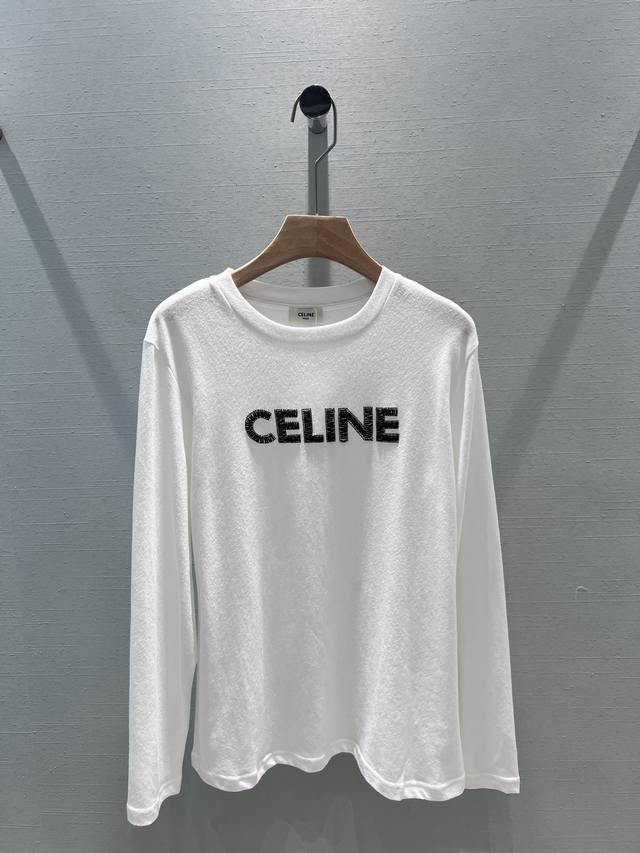 Celin* 24Fw早秋新款 纯手工字母钉珠圆领长袖t恤 丨独家高版出品！重工手工钉珠工艺，耗时久！工艺做工精湛~超爱减龄的大小姐单品，细节精致感做的超级好！ - 点击图像关闭