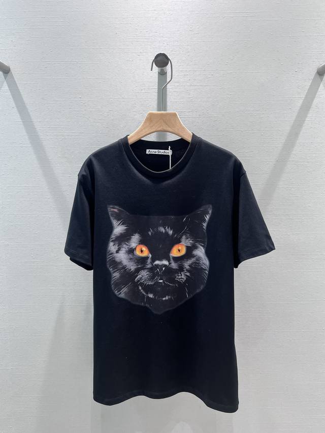 Acne Studios* 24Ss春夏新款 Ai猫咪印花短袖t恤丨独家高版出品！七夕限定系列发售 男女同款宽松版型不挑人 明星时尚博主都在穿 大胆的印花图案搭