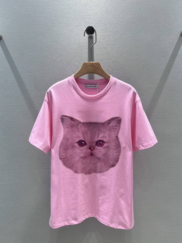 Acne Studios* 24Ss春夏新款 Ai猫咪印花短袖t恤丨独家高版出品！七夕限定系列发售 男女同款宽松版型不挑人 明星时尚博主都在穿 大胆的印花图案搭