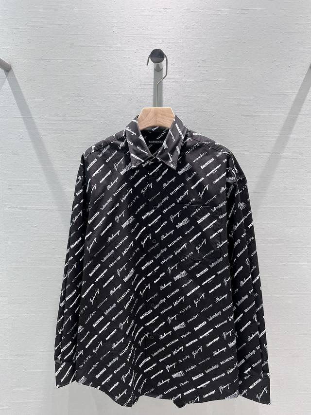 Balenciag* 24Fw早秋新款 弹幕满印字母长袖衬衫丨独家高版出品！定制yb斜纹全棉材质 特殊工艺 手感细腻 克重还原 落肩廓形衬衫设计 挺括有型 成衣