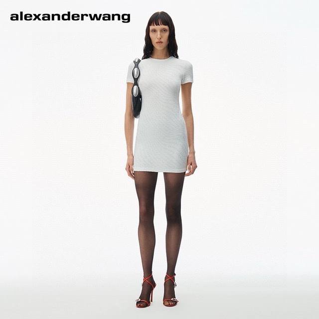 Alex**Wang 24秋款logo字母压花短袖紧身裙 黑白双色sml三码入 连衣裙