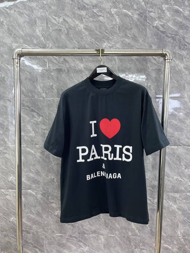 巴黎七夕款 黑色 最高品质 Paris 系列 I love 短袖T恤 ，采用印花工艺 纯棉柔软面料，对色定染面料，超精细平网印花工艺 码数：XS-L