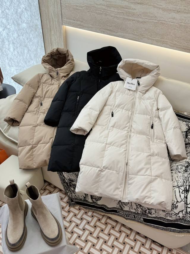 新款羽绒服 max mara 90% 白鹅绒 爆款保暖长款羽绒服 黑色 白色 杏色 38 40 42 44