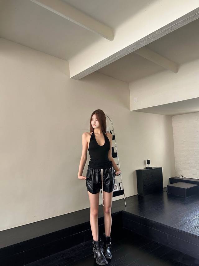 rick owens 2024春夏RO简约性感挂脖胸小吊带背心 YB品质 黑色 码数SML