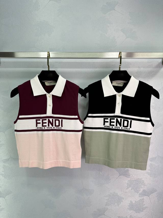 Fend*24夏季新款polo针织超薄背心上衣拼色短款修身版型上身减龄俏皮 2色3码Sml